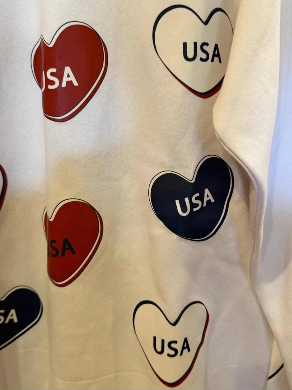 Red white blue hearts white long sleeve sweatshirt USA patriotic July 4th large